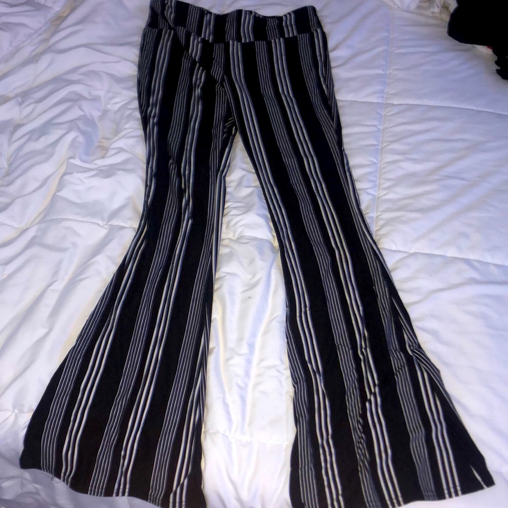Striped, flared, leggings.